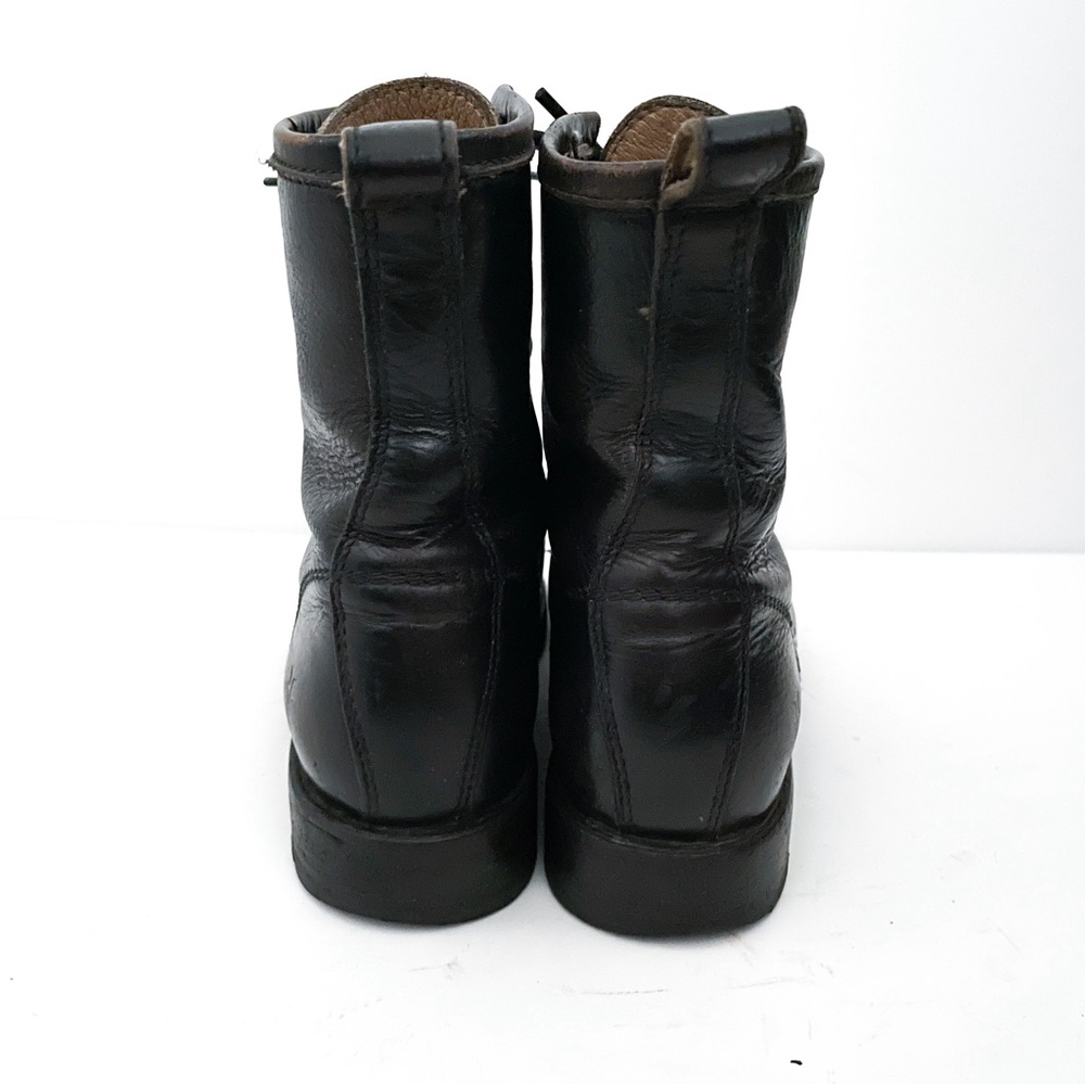 Frye Veronica Black Leather Lace Up Combat Boots - Picture 5 of 10